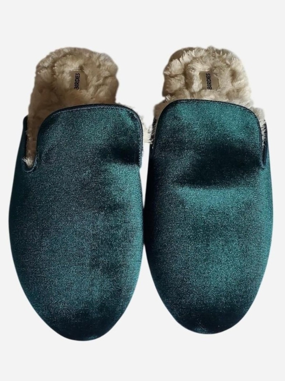 Birdies Green Velvet Fur-Lined Mule Slippers